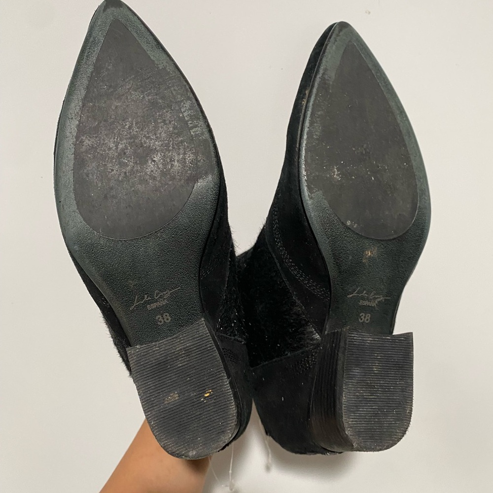 Lola Cruz Jewel Shoes Ivy Leather Fur Booties Ankle‎ 38 Black - Picture 5 of 10